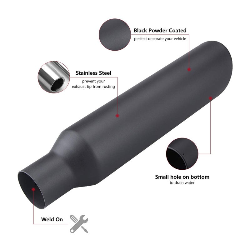 LCGP 2.5 Inch Inlet Exhaust Tip, 2.5" Inlet x 4" Outlet x 18" Overall Length Weld On Universal Stainless Steel Black Diesel Exhaust Tailpipe 2 Pcs - Image 3